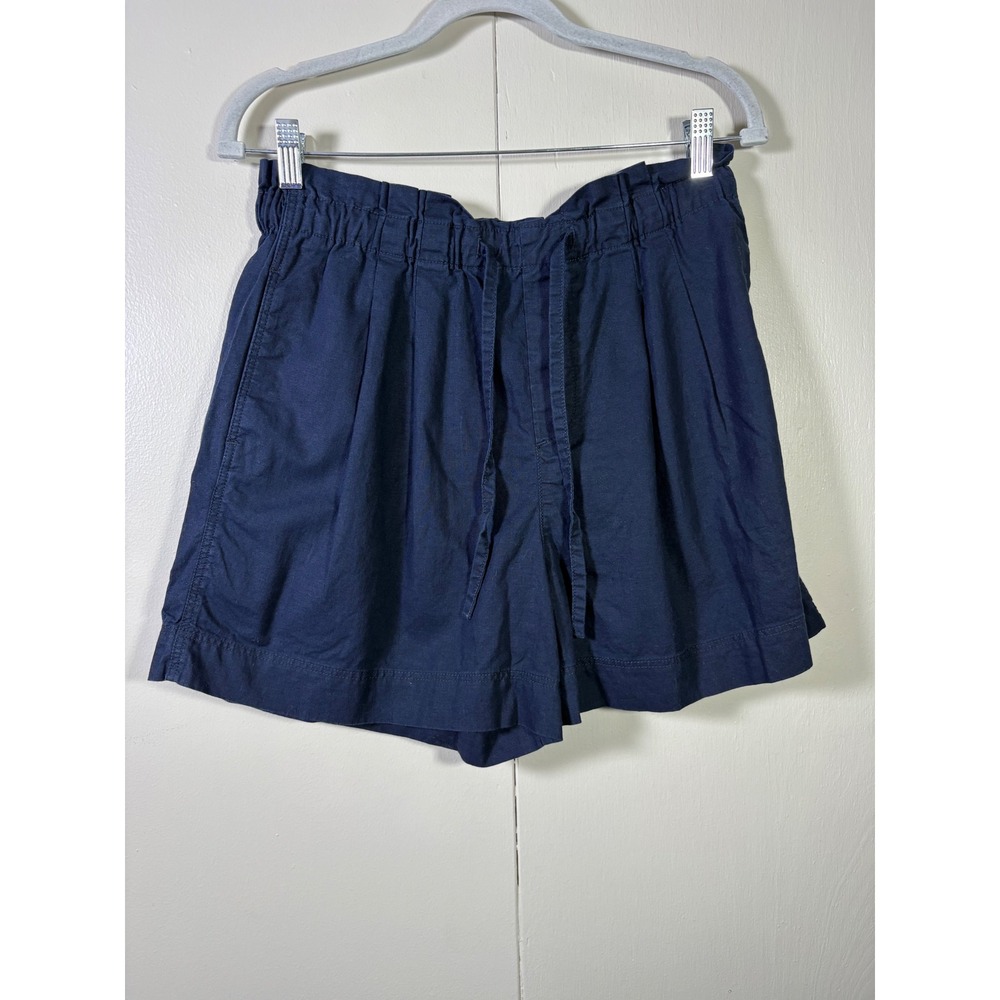 Uniqlo Navy Blue Cotton Linen Blend Paperbag Waist Shorts M Coastal Nautical